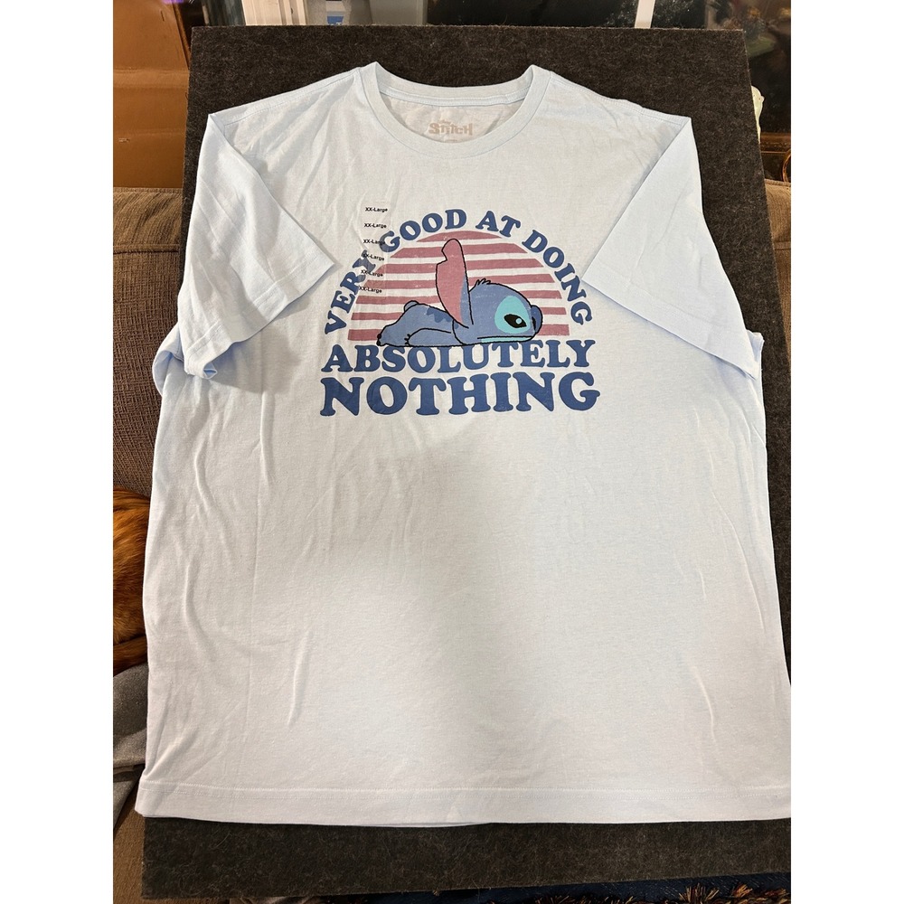 Disney Stitch Very Good At Doing Absolutely Nothing Light Blue T-Shirt XXL Mens